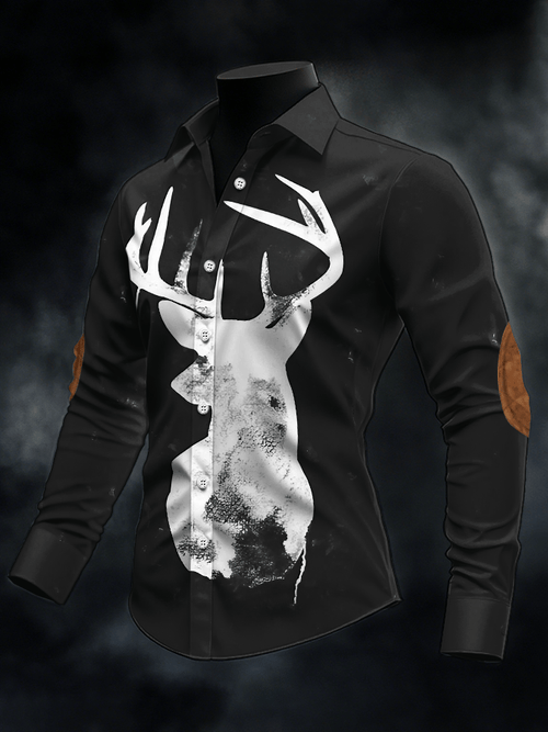 Men's Retro Elk Print Casual Shirt