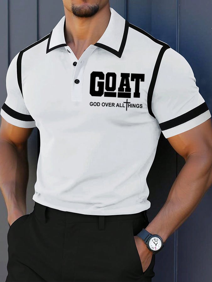 Men's Retro Faith “Goat God Over All Things” Casual Printed Polo Shirt