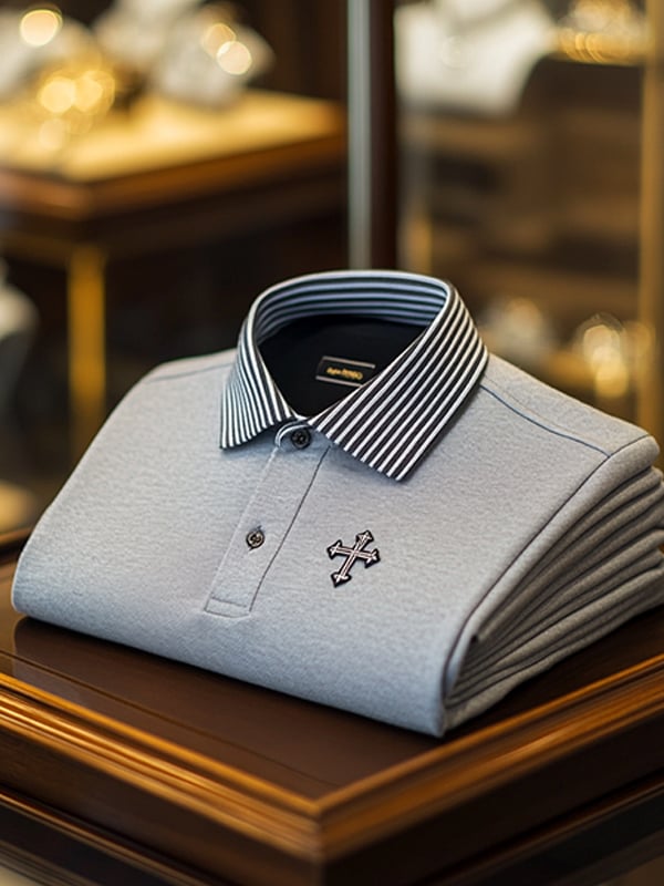 Men's Business Casual Cross Print Button Polo Shirt