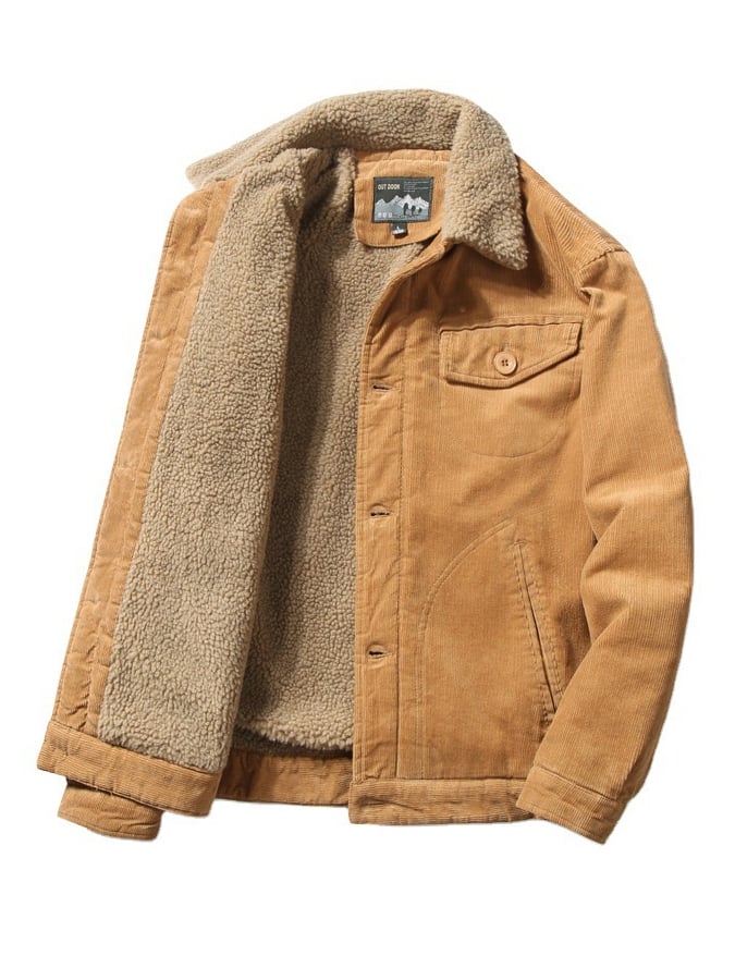 Men's Vintage Thick Warm Lambswool Lapel Corduroy Jacket
