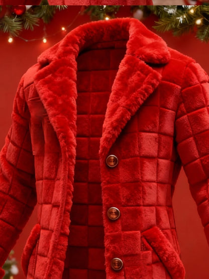 Men's Casual 3D Textured Plush Fabric Warm Christmas Long Coat