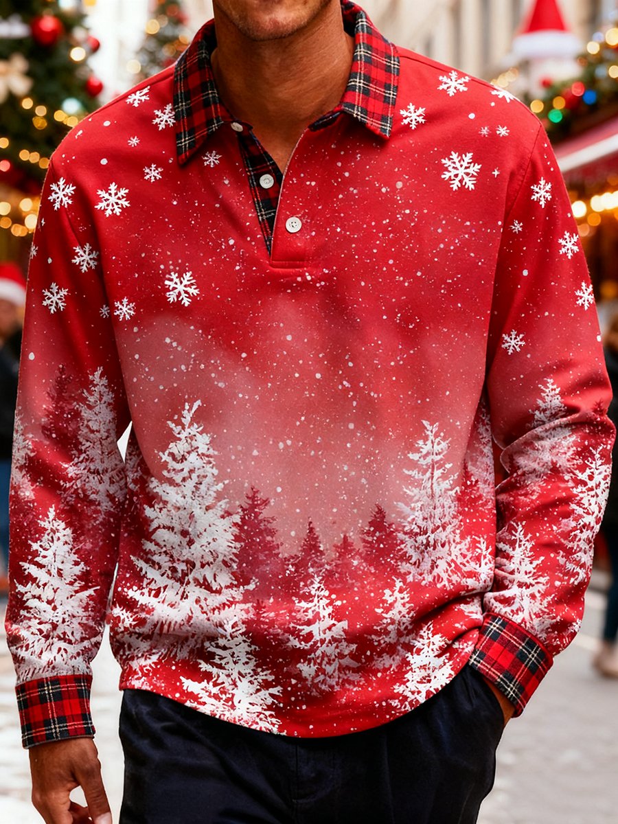 Men's Christmas Business Long-Sleeve Polo Shirt