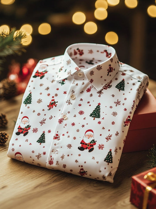 Men's Business Christmas Print Long Sleeve Shirt