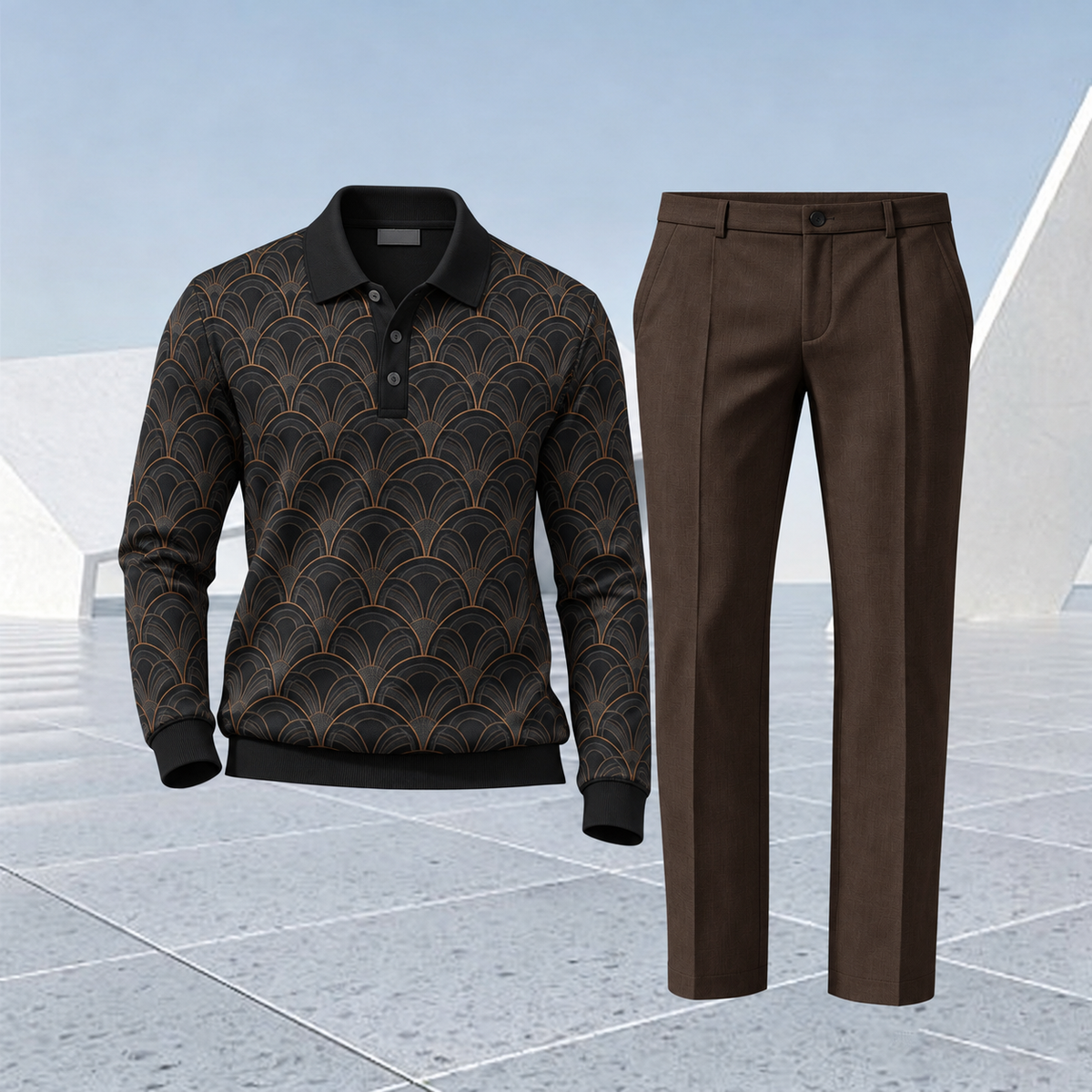 Men's Color-Blocked Polo Shirt and Pants Set