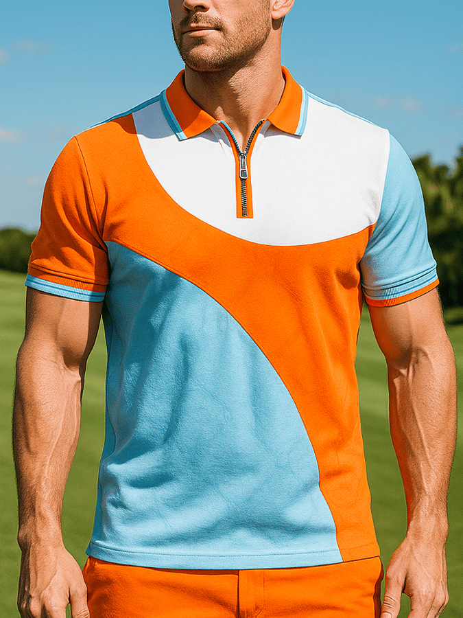 Men's basic daily casual stitching sports contrast color short-sleeved