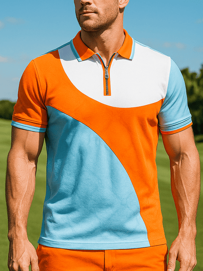 Men's basic daily casual stitching sports contrast color short-sleeved