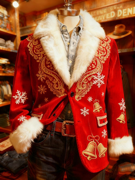 Men's Christmas Bell Corduroy Lapel Plush Suit Jacket