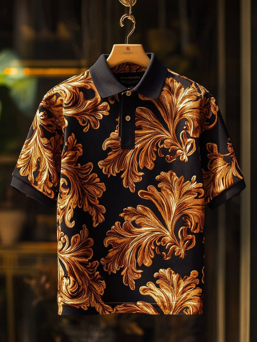 Men's Classic Business Check Logo Button Short Sleeve Polo Shirt