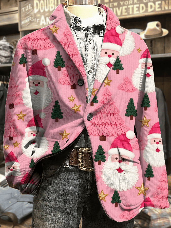 Men's Retro Christmas Art Print Corduroy Casual Jacket