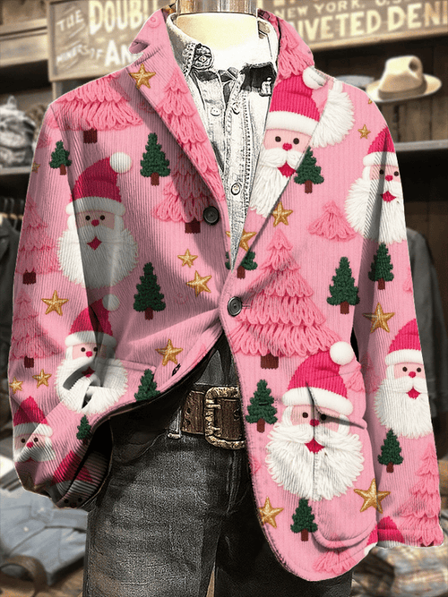 Men's Retro Christmas Art Print Corduroy Casual Jacket