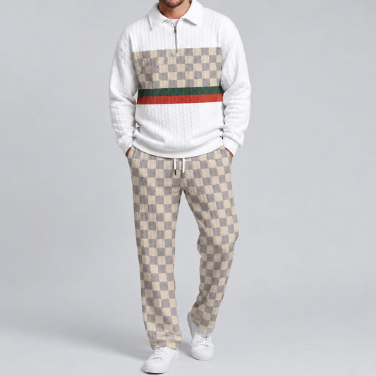 Men's Patchwork-Print Polo Shirt and Pants Set