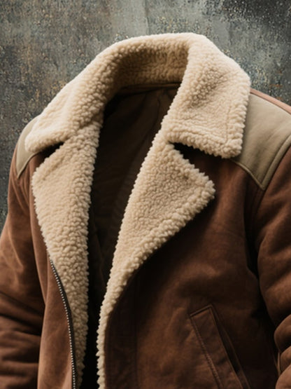 Men'S Vintage Suede Colorblock Lambswool Lapel Jacket