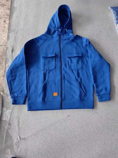 Men's Vintage Double Pocket Solid Color Comfort Zip Cardigan Jacket