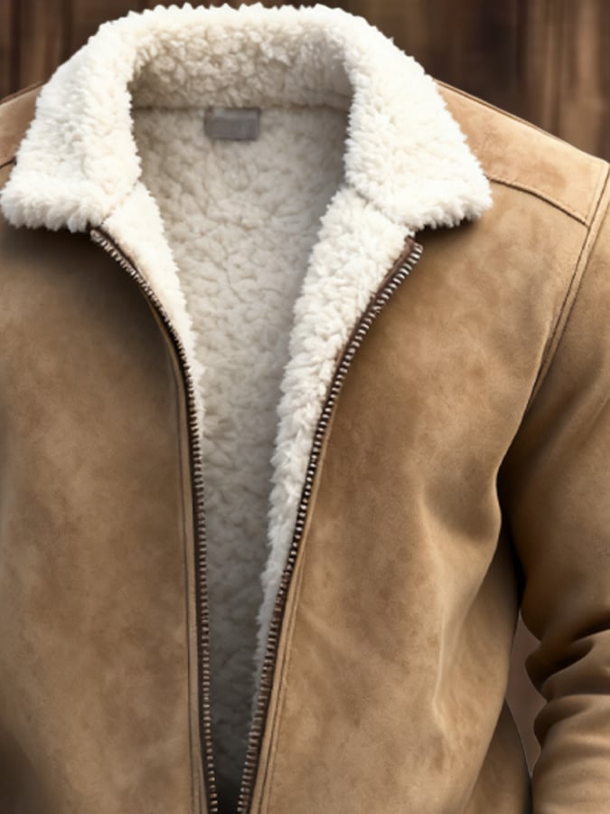 Men's Vintage Warm Suede Stitching Fur Lapel Western Jacket