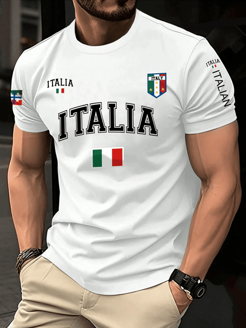 Men's Business Stripe Logo Print Short Sleeve T-Shirt