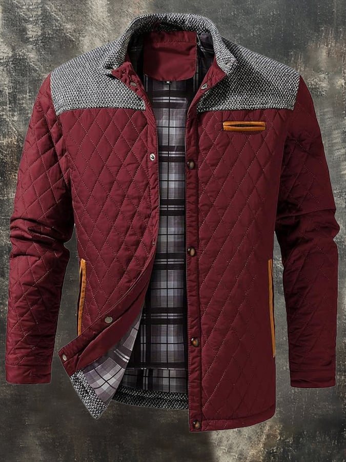 Men's Vintage Quilted Leather Patchwork Cotton Jacket