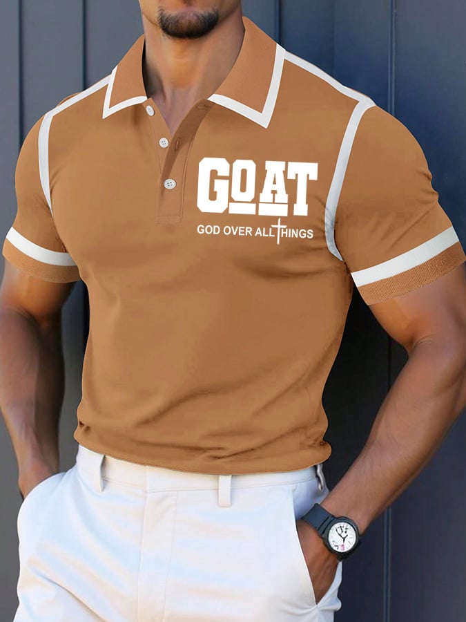 Men's Retro Faith “Goat God Over All Things” Casual Printed Polo Shirt