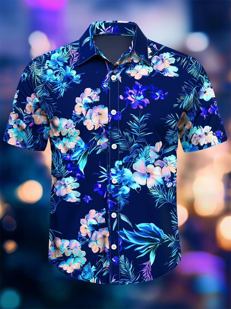 Men's Resort Casual Floral Art Short Sleeve Shirt