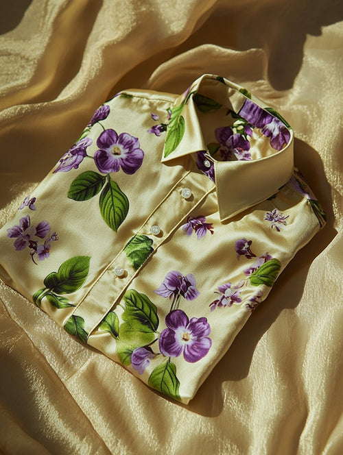 Men's Business Casual Floral Lapel Short Sleeve Shirt