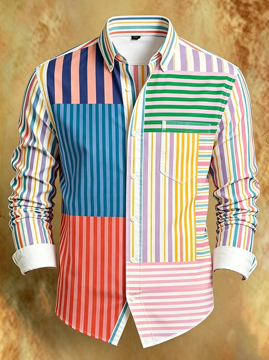 Men's Retro Abstract Art Print Comfortable Business Style Shirt