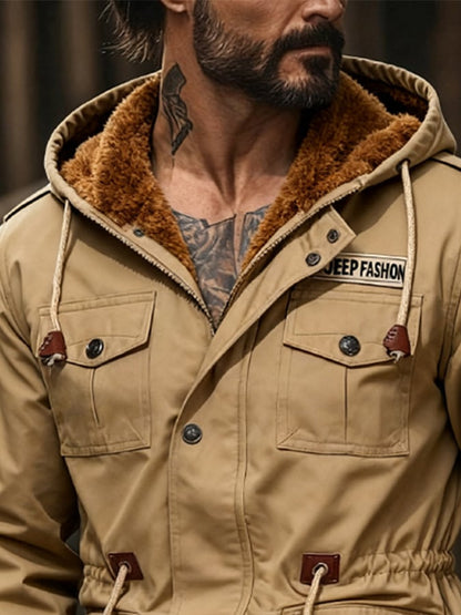Men'S Retro Windproof Fleece Thickened Jacket