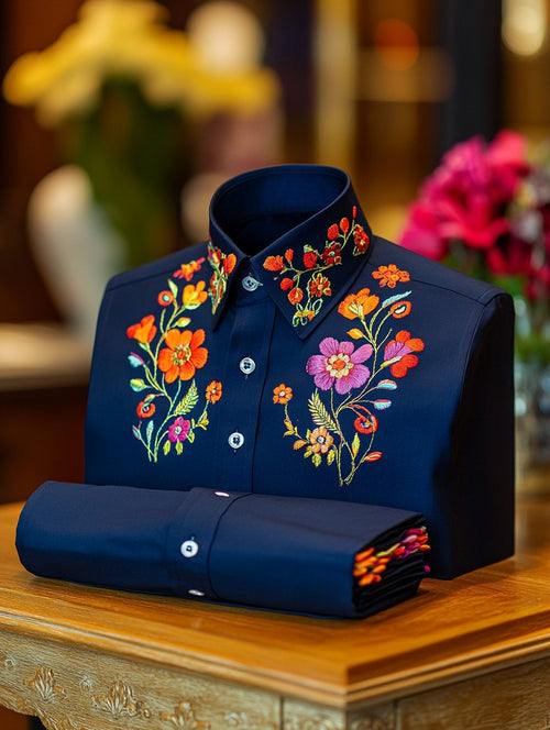 Men's Business Casual Floral Lapel Short Sleeve Shirt