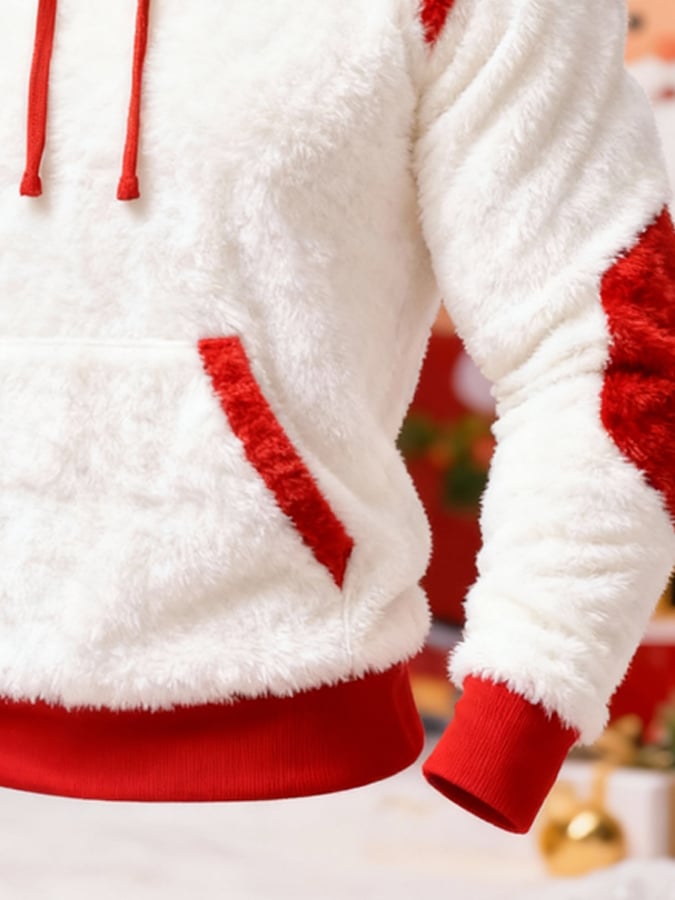 Men's Plush Stitching Christmas Warm Hooded Sweatshirt