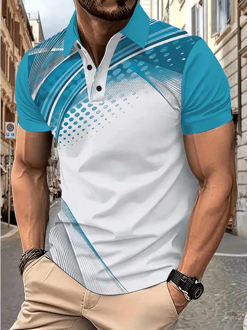 Men's Classic Business Logo Button Short Sleeve Polo Shirt