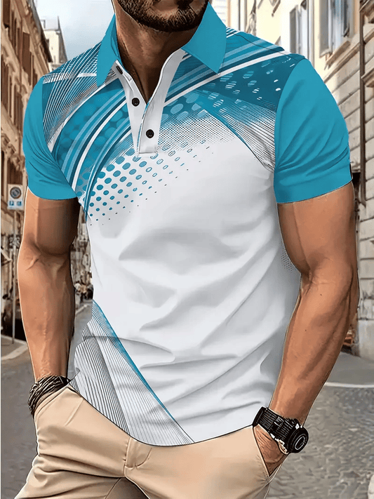 Men's Classic Business Logo Button Short Sleeve Polo Shirt