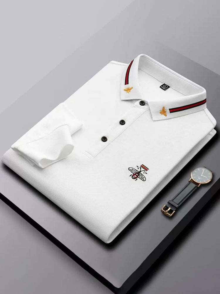 Men's Business Casual Logo Button Short Sleeve Polo Shirt