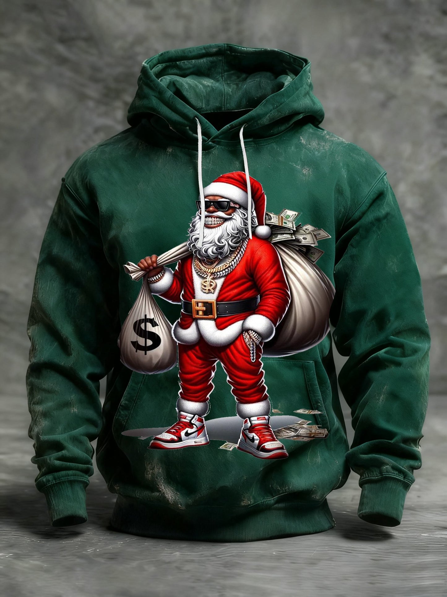 Men's African American Christmas Print Crew Neck Hooded Sweatshirt