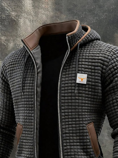 Men's Retro Textured Grid Multi-Pocket Outdoor Jacket
