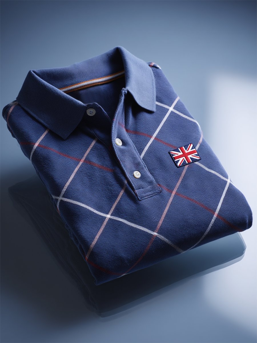 Men's Business Casual Union Jack Button Short Sleeve Polo Shirt