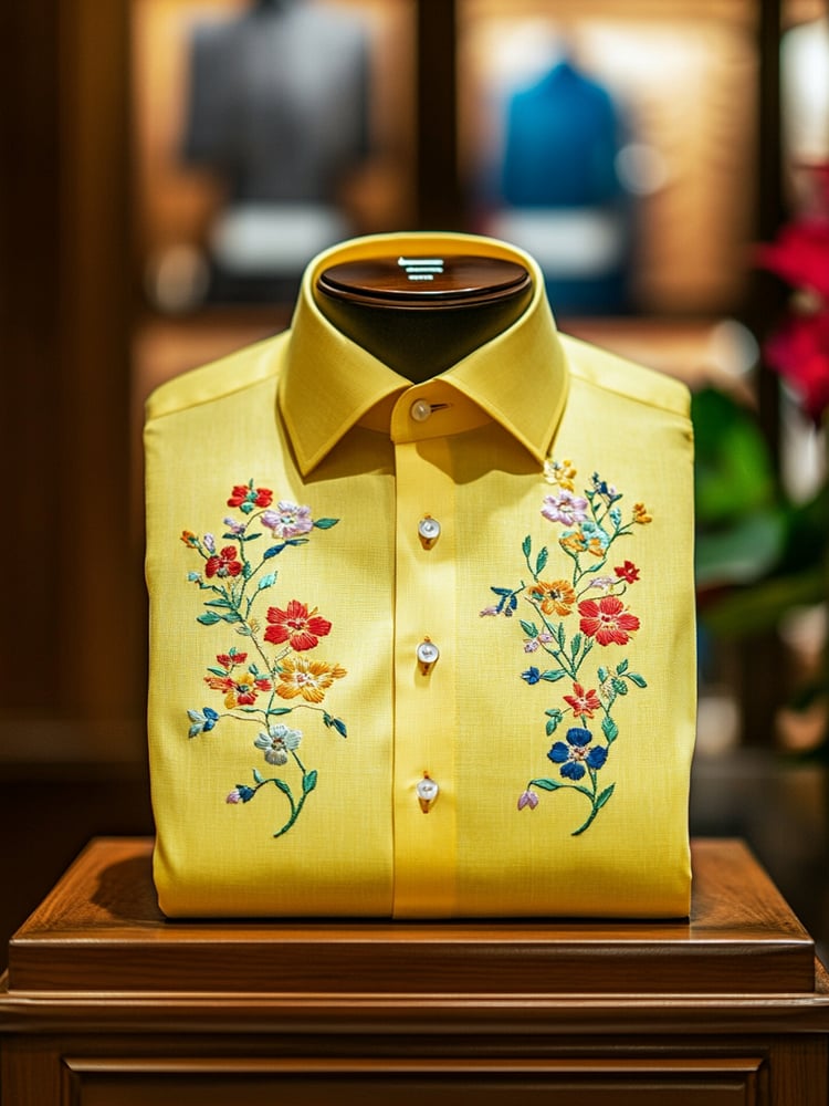 Men's Business Casual Floral Lapel Short Sleeve Shirt