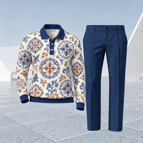 Men's Color-Blocked Polo Shirt and Pants Set