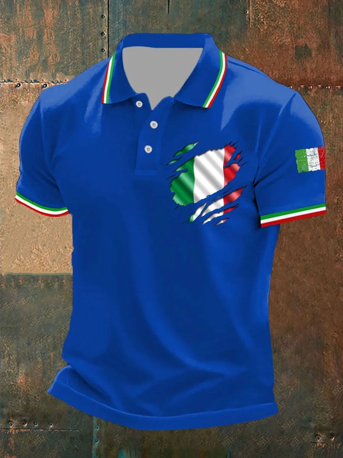 Men's Vintage Italy Printed Casual Polo Shirt