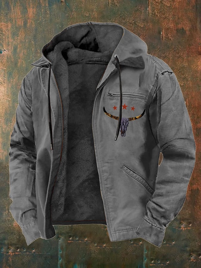 Men's Western Style Vintage Yak Plush Multi-Pocket Jacket