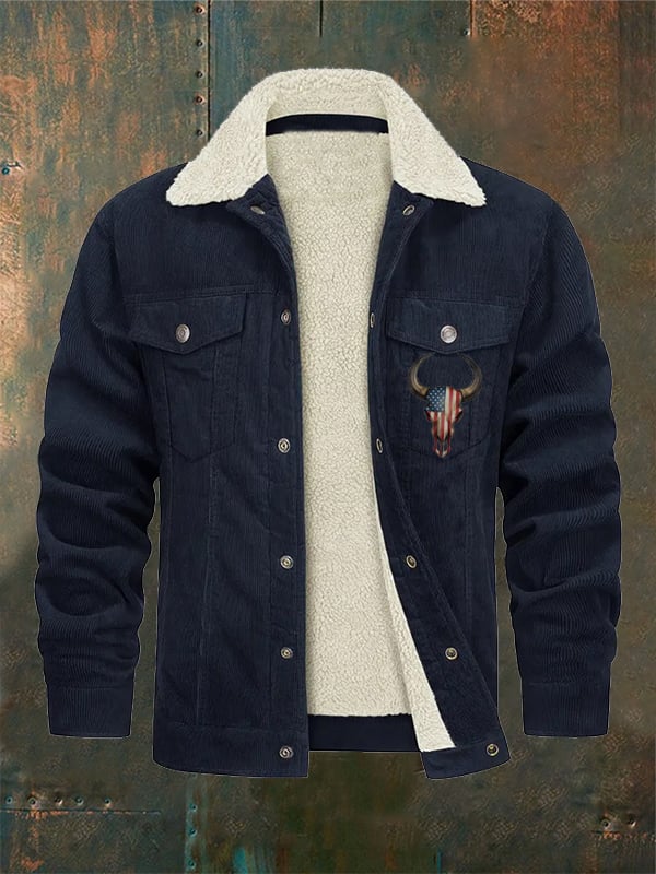 Men's Vintage Flannel Collar Pocket Outdoor Jacket