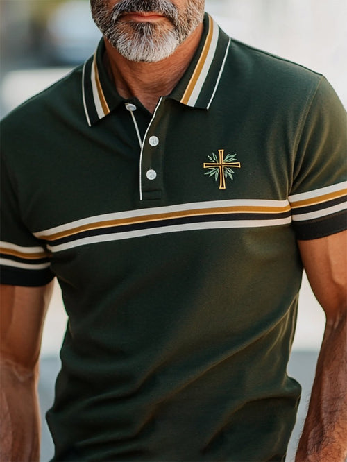 Men's Business Casual Faith Button Short Sleeve Polo Shirt