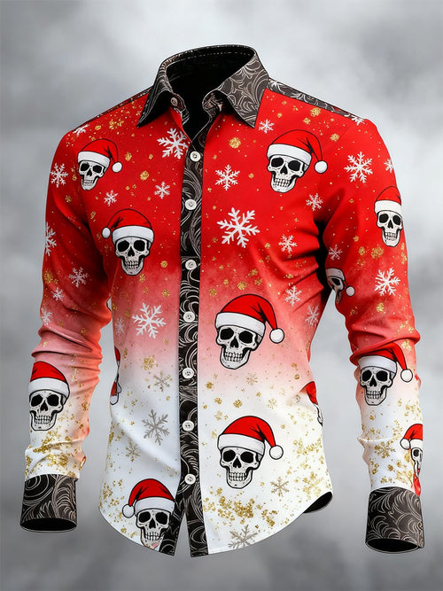 Men's Vintage Christmas Skull Long Sleeve Shirt