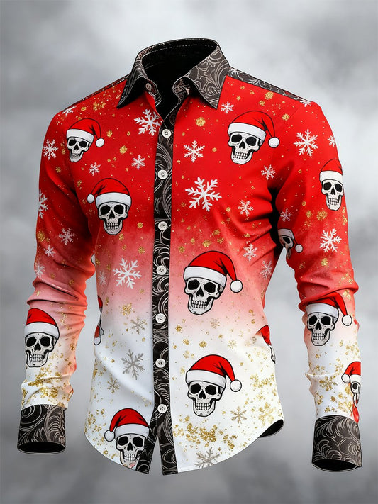 Men's Vintage Christmas Skull Long Sleeve Shirt