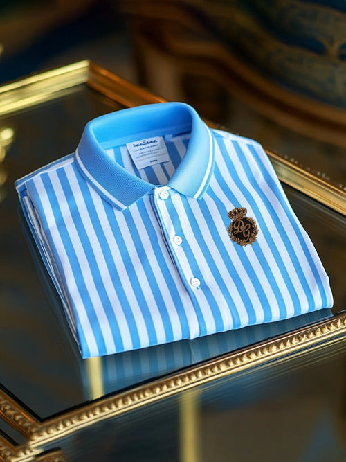 Men's Classic Business Check Logo Button Short Sleeve Polo Shirt