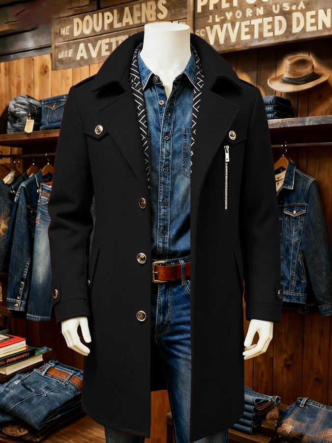 Men's Fashion Scarf Collar Warm Quilted Tweed Windbreaker Jacket