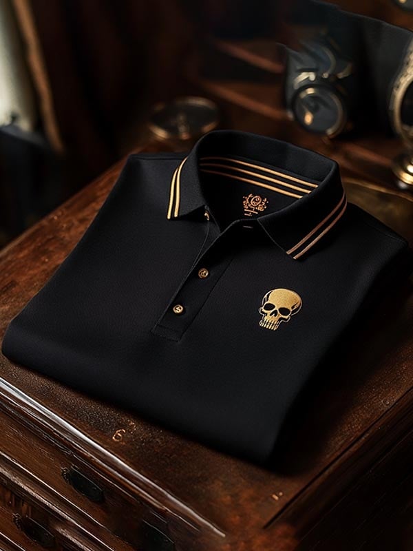 Men's Classic Business Skull Logo Short Sleeve Polo Shirt