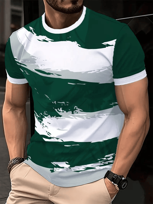 Men's Business Stripe Logo Print Short Sleeve T-Shirt