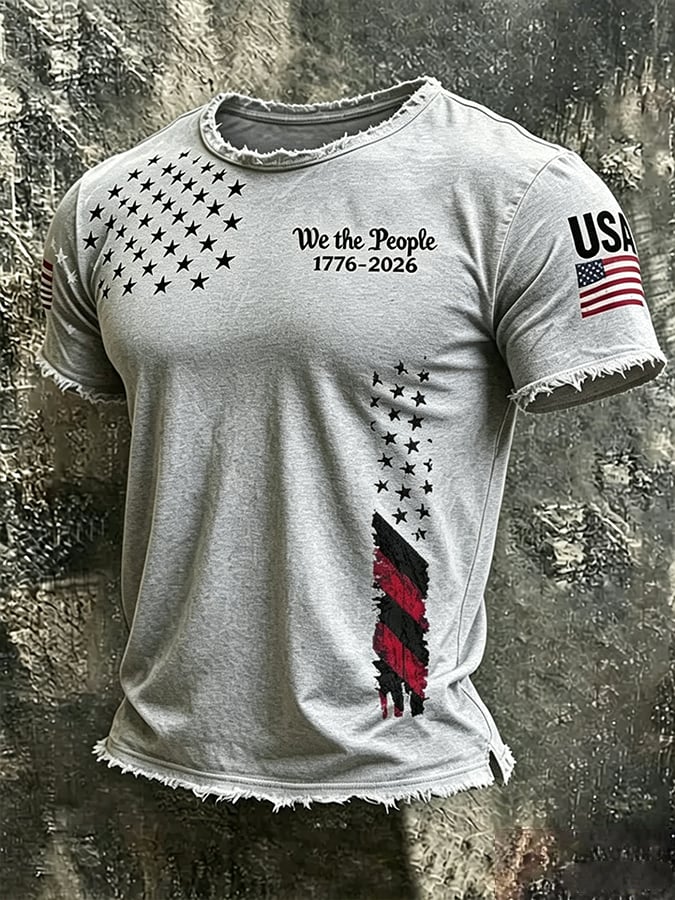 Men's  Independence Day We The People 1776-2026 Printed Casual T-Shirt
