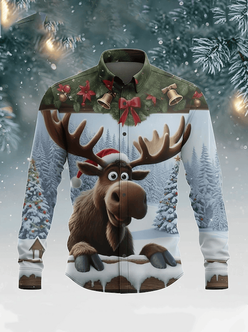 Men's Christmas Reindeer Long-Sleeved Shirt