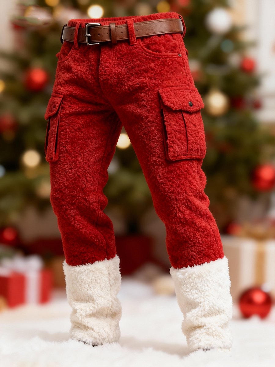 Men's Christmas Red Teddy Fleece Pants