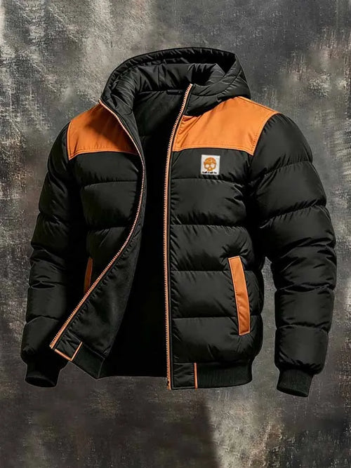 Men's Retro Color-Block Hooded Padded Jacket