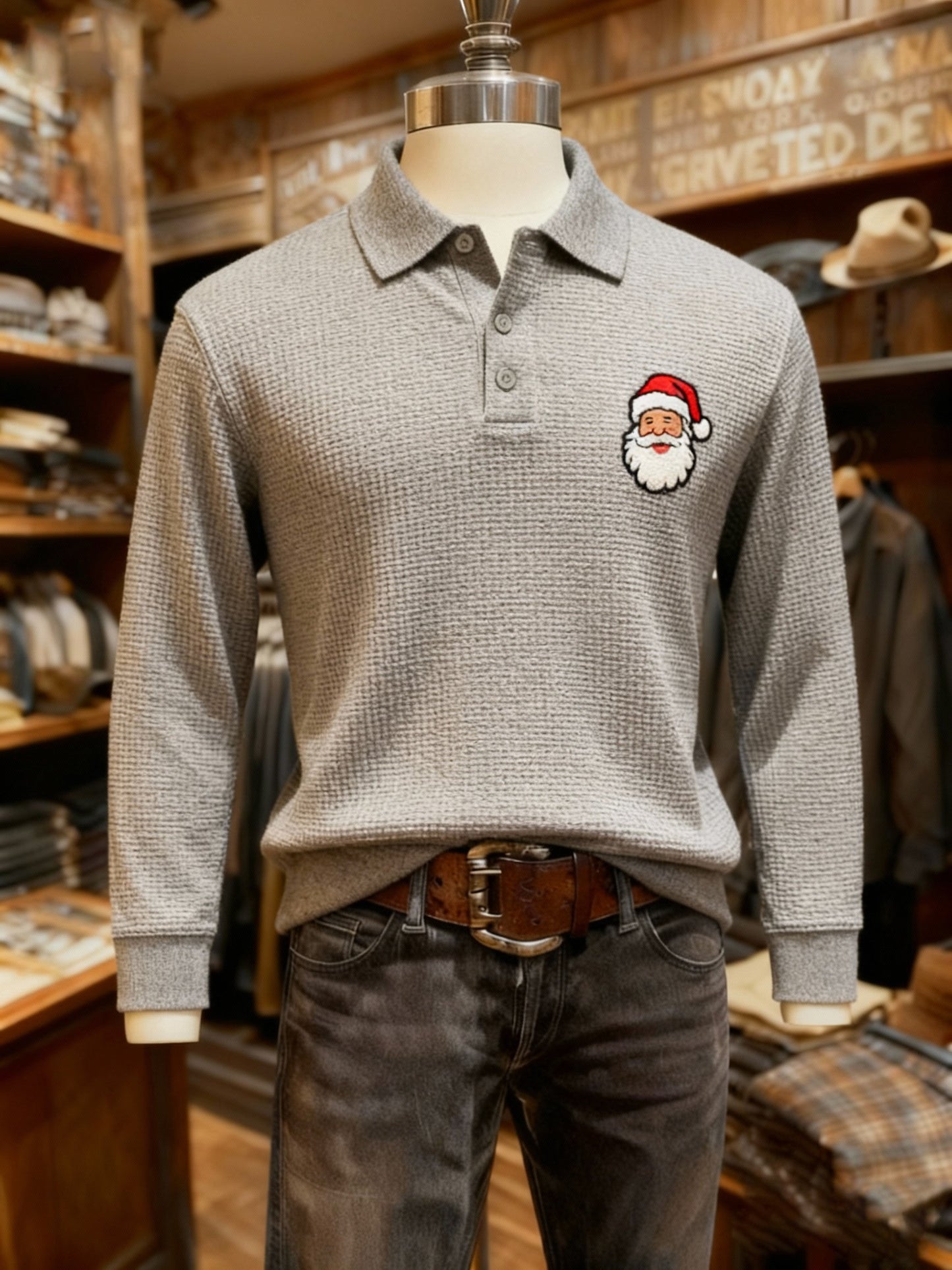 Men's Christmas Business Logo Print Long Sleeve Polo Shirt
